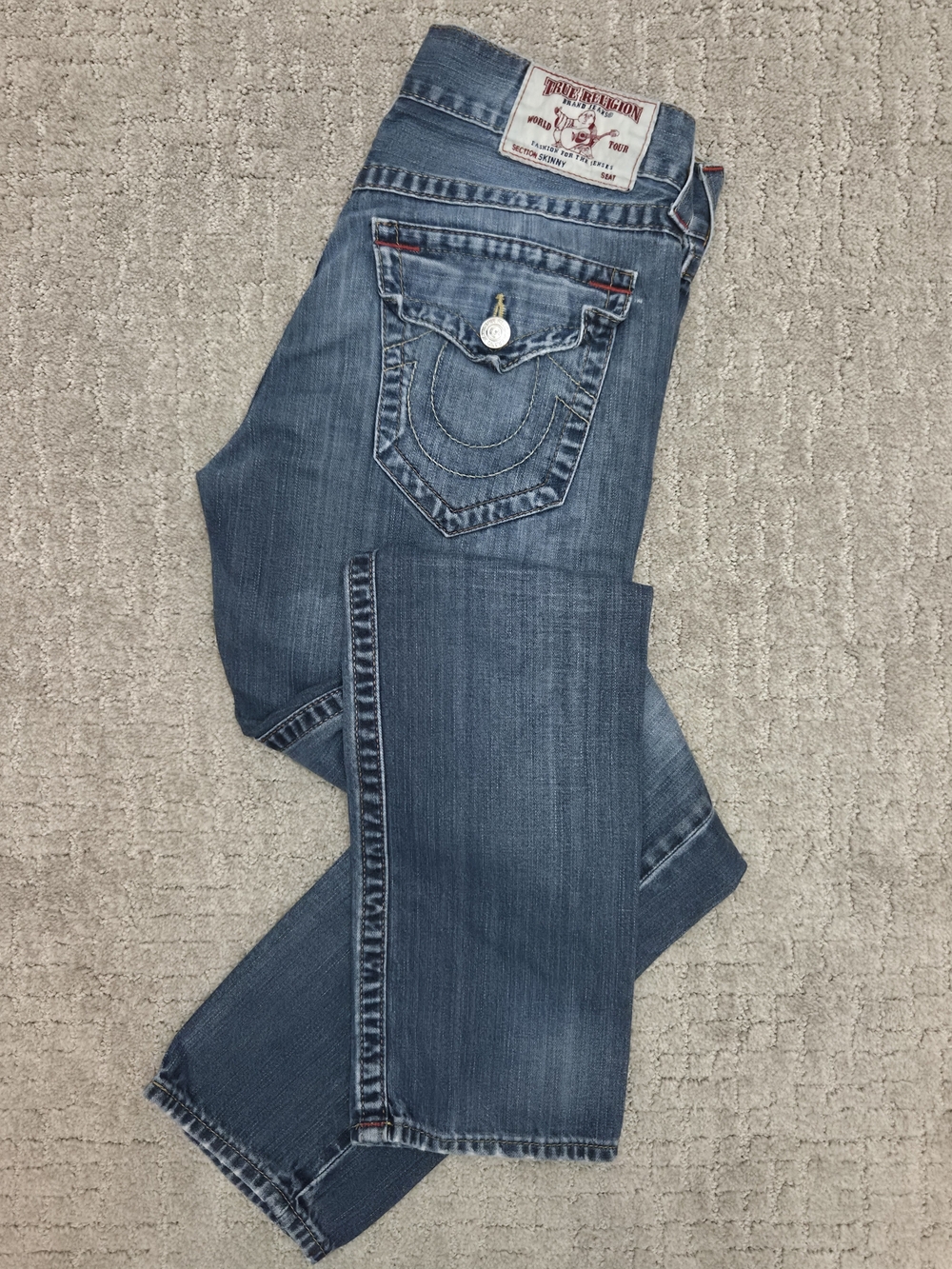 True Religion Ricky Skinny Flap Pocket Jeans Mens Size 32 Blue Denim